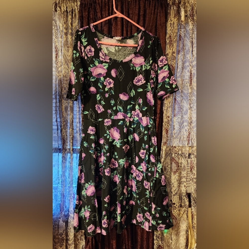 LuLaRoe Black Dress with Purple Floral Design